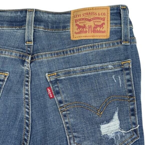 LEVI'S 721 High Rise Skinny Jean Sz 27 Blue Distressed Ripped Detail - Picture 7 of 7
